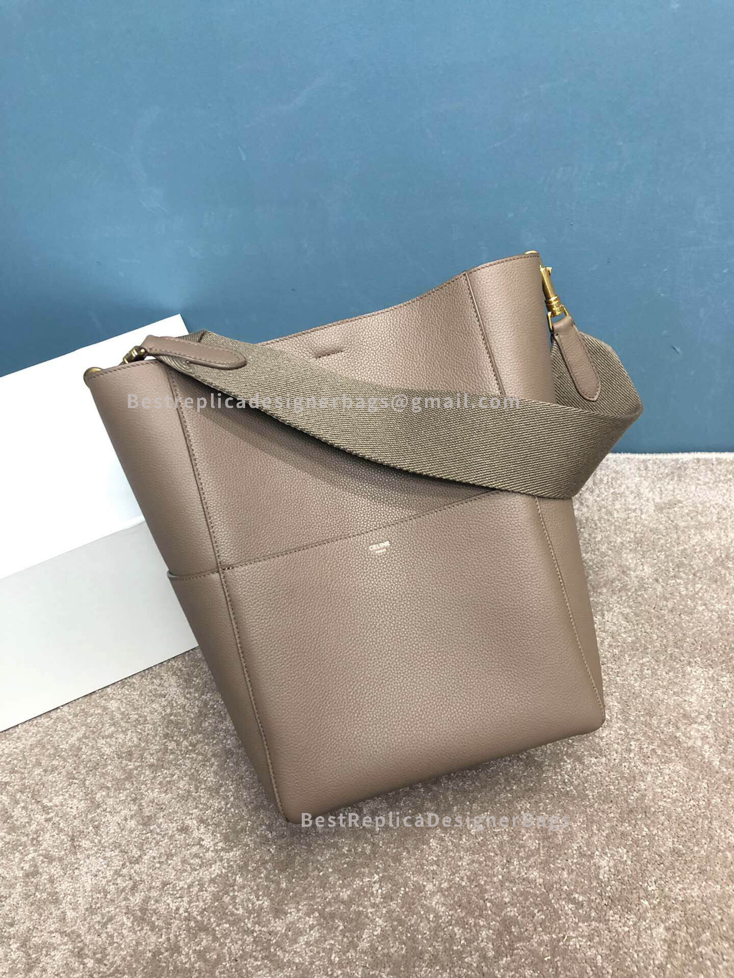 Celine Sangle Bucket Bag In Grey Calfskin
